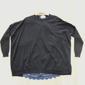 SEMICOUTURE 100% wool sweater Italy black blue lace oversize M mature quiet lux